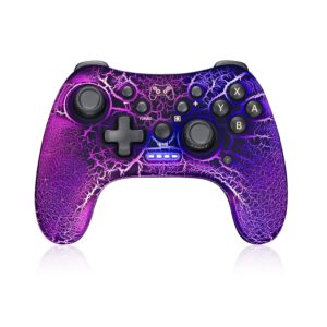 tenvoonl wreless switch controllers, hand-held units for playing electronic games with 10-color adjustable led lights/unique appearance/adjustable vibration/turbo(black)