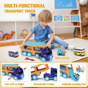 ToyBay 14PCS Toy Trucks Car for 2 3 4 5 Year Old Toddlers Boys Girls, Carrier Truck Transport Vehicles Toys, Car Trucks Toys with Light, Music & Play Mat, Kids Toy Cars Birthday Gifts, Multi-Color