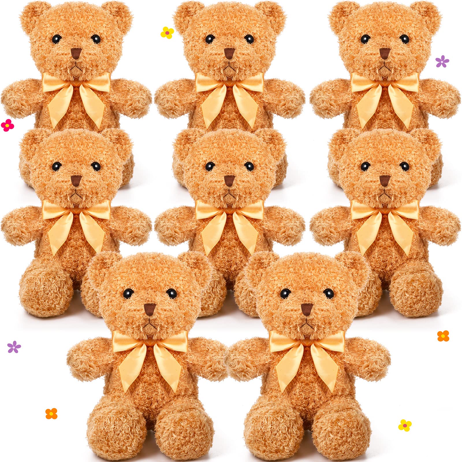 HyDren 8 Packs Cute Bear Stuffed Animals 12 Inch Soft Bear Plush Stuffed Bears Plush Dolls with Bow Ties for Kids Boys Girls Baby Shower Birthday Party Gift Favors (Brown)