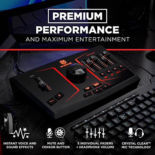 M-Game Solo USB Audio Interface Mixer for Streaming and Gaming with XLR Microphone in, Optical in, Voice FX, Sampler, Lights and Software