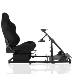 Supllueer Sim Racing Cockpit Black Racing Seat Wheel Stand with 2 Arms Support Fit for Logitech/Thrustmaster/Fanatec G25 G27 G29 G920 TX T300 V9, Racing Simulator Frame, No Wheel Pedal Shifter