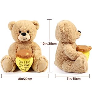 BenBen Teddy Bear for Girlfriend, 10 inch Teddy Bear Stuffed Animal with Honey Pot, Funny Plush Bear Toy Gift for Her, Women, Wife on Christmas Valentine's Day Anniversary