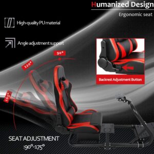 Supllueer Sim Racing Cockpit Stand with Red Playseat fit for Logitech,Fanatec,Thrustmaster, G29 G27 G920 G923 T300, Racing Simulator Cockpit Frame Racing Seat, Wheel Pedal Handbrake Not Included