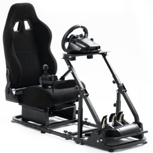 Supllueer Sim Racing Cockpit Black Racing Seat Wheel Stand with 2 Arms Support Fit for Logitech/Thrustmaster/Fanatec G25 G27 G29 G920 TX T300 V9, Racing Simulator Frame, No Wheel Pedal Shifter