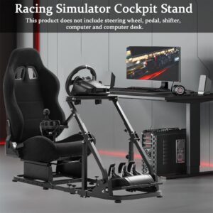 Supllueer Sim Racing Cockpit Black Racing Seat Wheel Stand with 2 Arms Support Fit for Logitech/Thrustmaster/Fanatec G25 G27 G29 G920 TX T300 V9, Racing Simulator Frame, No Wheel Pedal Shifter