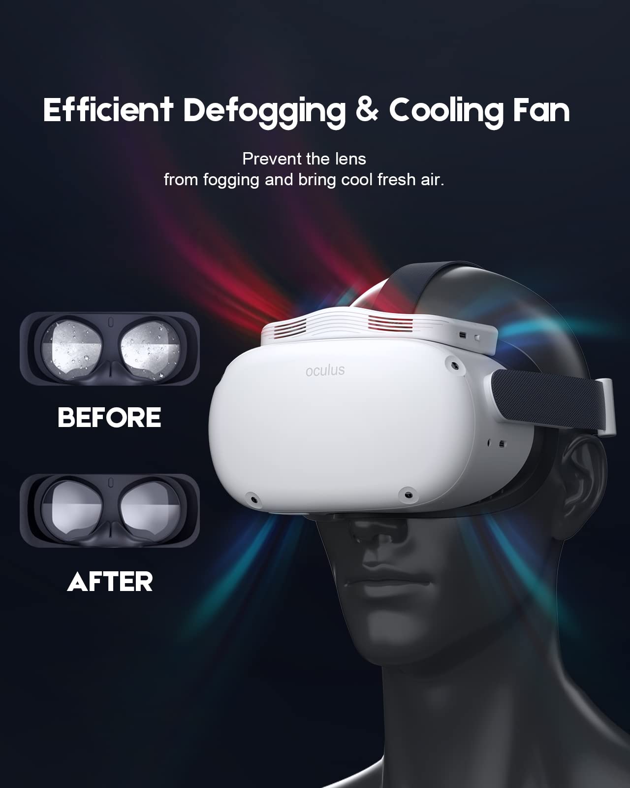 BINBOK VR Fan for Oculus Quest 2, Fitness Facial Interface Foam with Silicone Face Pad, Anti-fogging Cooling Air Circulation, Compatible with VR Accessories