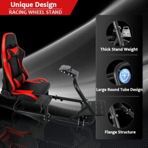 Supllueer Sim Racing Cockpit Stand with Red Playseat fit for Logitech,Fanatec,Thrustmaster, G29 G27 G920 G923 T300, Racing Simulator Cockpit Frame Racing Seat, Wheel Pedal Handbrake Not Included