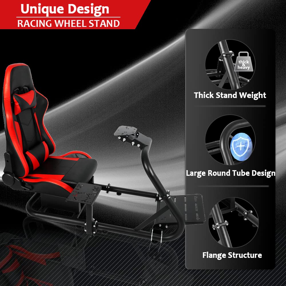 Supllueer Sim Racing Cockpit Stand with Red Playseat fit for Logitech,Fanatec,Thrustmaster, G29 G27 G920 G923 T300, Racing Simulator Cockpit Frame Racing Seat, Wheel Pedal Handbrake Not Included