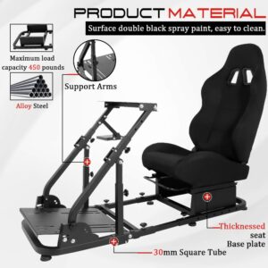 Supllueer Sim Racing Cockpit Black Racing Seat Wheel Stand with 2 Arms Support Fit for Logitech/Thrustmaster/Fanatec G25 G27 G29 G920 TX T300 V9, Racing Simulator Frame, No Wheel Pedal Shifter