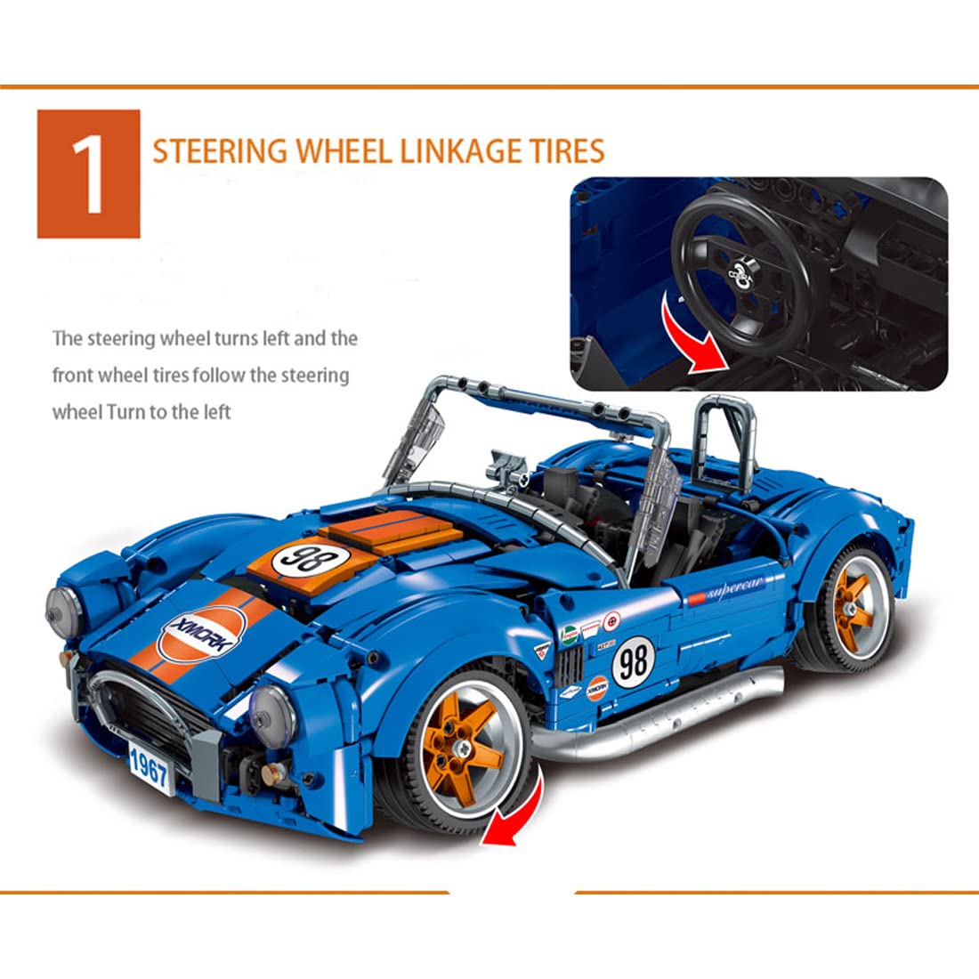 Audio Technics Sports Car for Lego Ford Mustang Shelby Cobra 427, 1/10 Technics Racing Car Building Bricks, Compatible with Lego Technic, 1816 Pcs