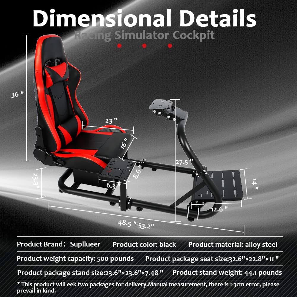 Supllueer Sim Racing Cockpit Stand with Red Playseat fit for Logitech,Fanatec,Thrustmaster, G29 G27 G920 G923 T300, Racing Simulator Cockpit Frame Racing Seat, Wheel Pedal Handbrake Not Included