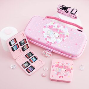 FUNDIARY Cute Carrying Case for Nintendo Switch and Switch OLED, Hard Portable Travel Case for Switch and Switch OLED, Case Accessories Bundle with Game Case and 2 Thumb Caps - Anime Bunny