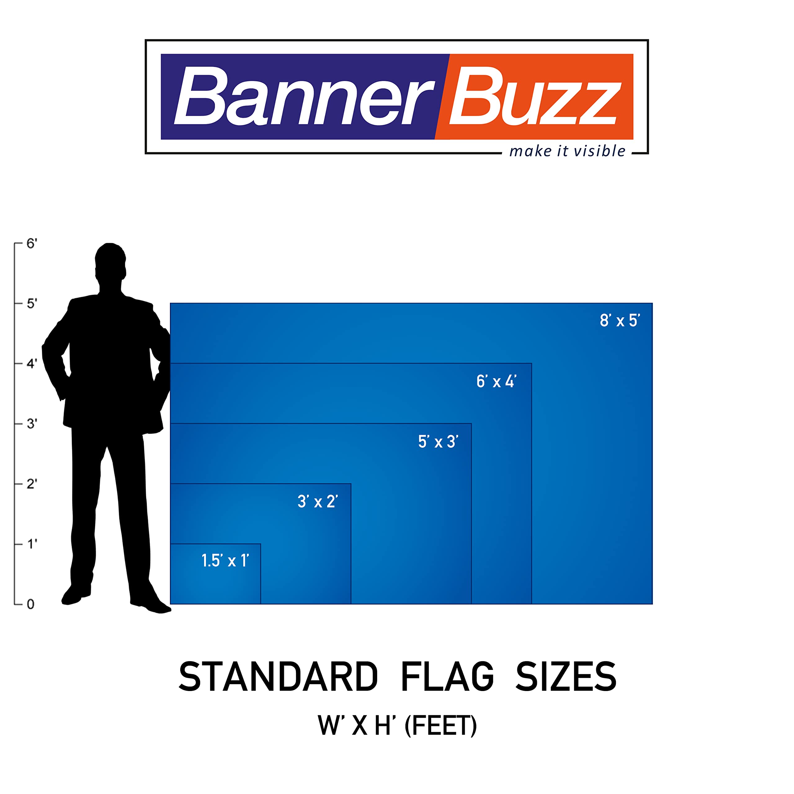 BannerBuzz Custom Rectangle Flag, Polyester Fabric, Multi purpose Outdoor Indoor use, Pole Pocket or Metal Grommets Option - Flag Only (Size:- 8' W X 5' H, Double Side Printing)