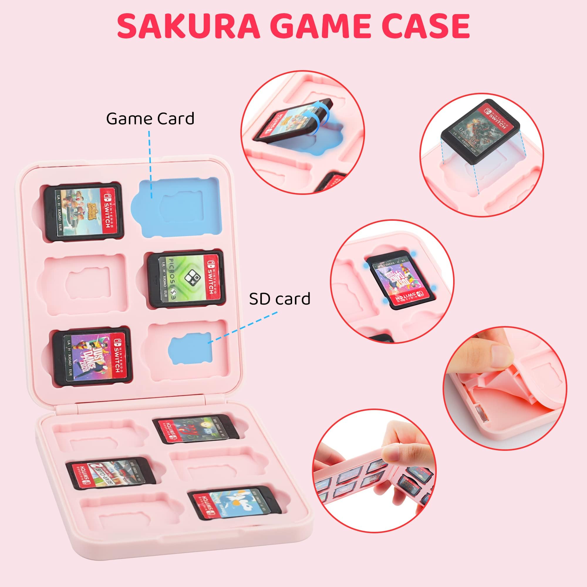 GLDRAM Pink Carrying Case Bundle for Nintendo Switch & OLED Modle, Cute Anime Switch Travel Case with Bunny, Portable Carrying Accessories Kit with Shoulder Strap, Game Card Case, Thumb Grip Caps