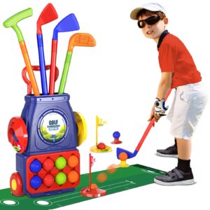 QDRAGON Kids Golf Clubs, Toddler Golf Set with 8 Balls, Putting Mat, 4 Golf Sticks, 2 Practice Holes and Golf Cart with Wheels, Indoor Outdoor Sport Toys for Boys Girls Ages 2 3 4 5+