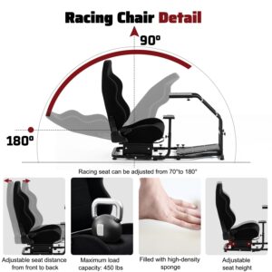 Supllueer Racing Simulator Cockpit with Black Racing Seat Fit for Logitech G29 G923 G920,ThrustmasterT248 T300RS TX F458 T-GT T128, Adjustable Racing Wheel Stand No Wheel Pedal Shifter