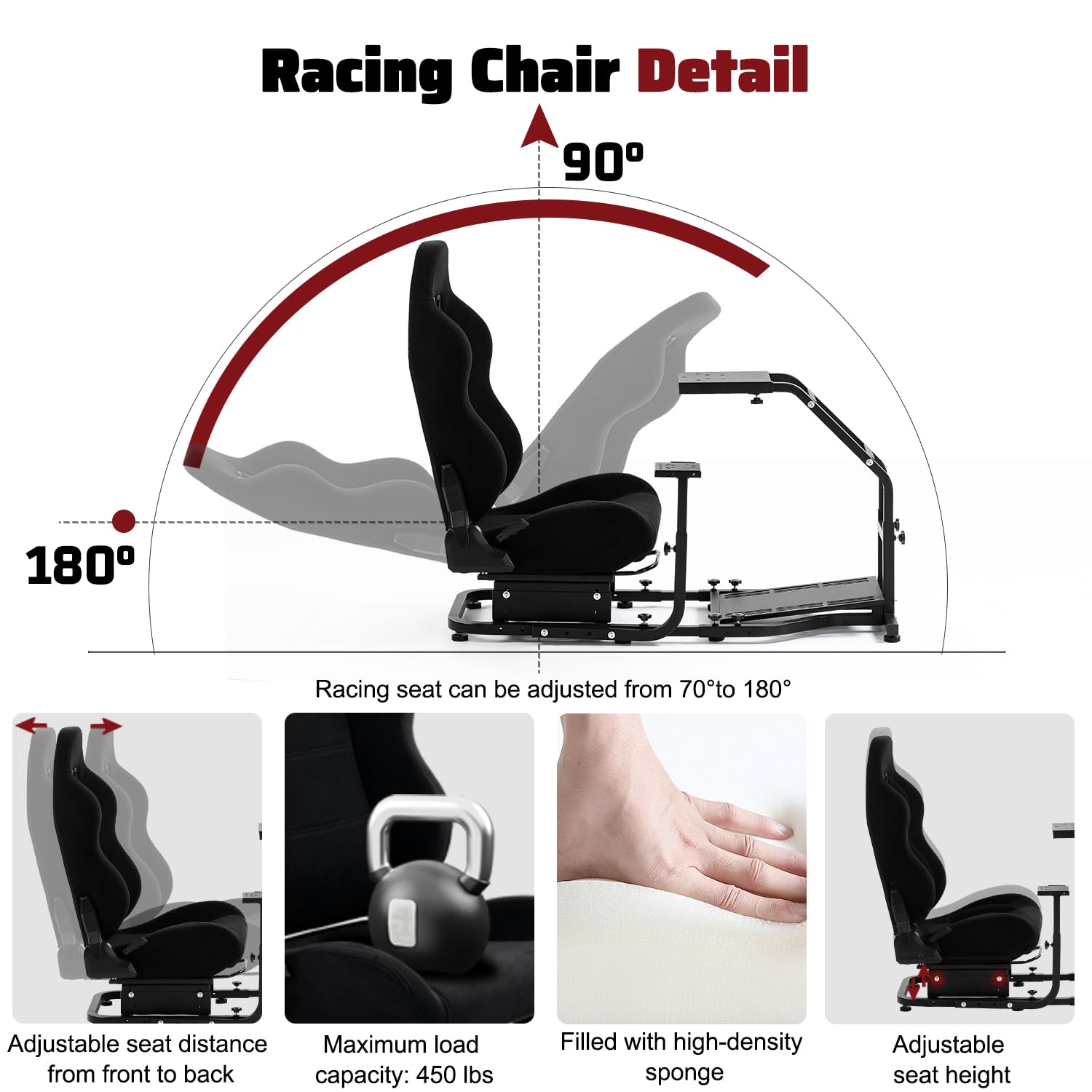 Supllueer Racing Simulator Cockpit with Black Racing Seat Fit for Logitech G29 G923 G920,ThrustmasterT248 T300RS TX F458 T-GT T128, Adjustable Racing Wheel Stand No Wheel Pedal Shifter