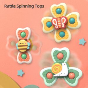 Baby Suction Cup Spinning Tops Toy, Suction Spinner Toys for Babies, Window Suction Toys for Baby High Chair Tray Bath Table Airplane Travel, Sensory Toys & Best Gift for Toddlers 1-3(Group B)