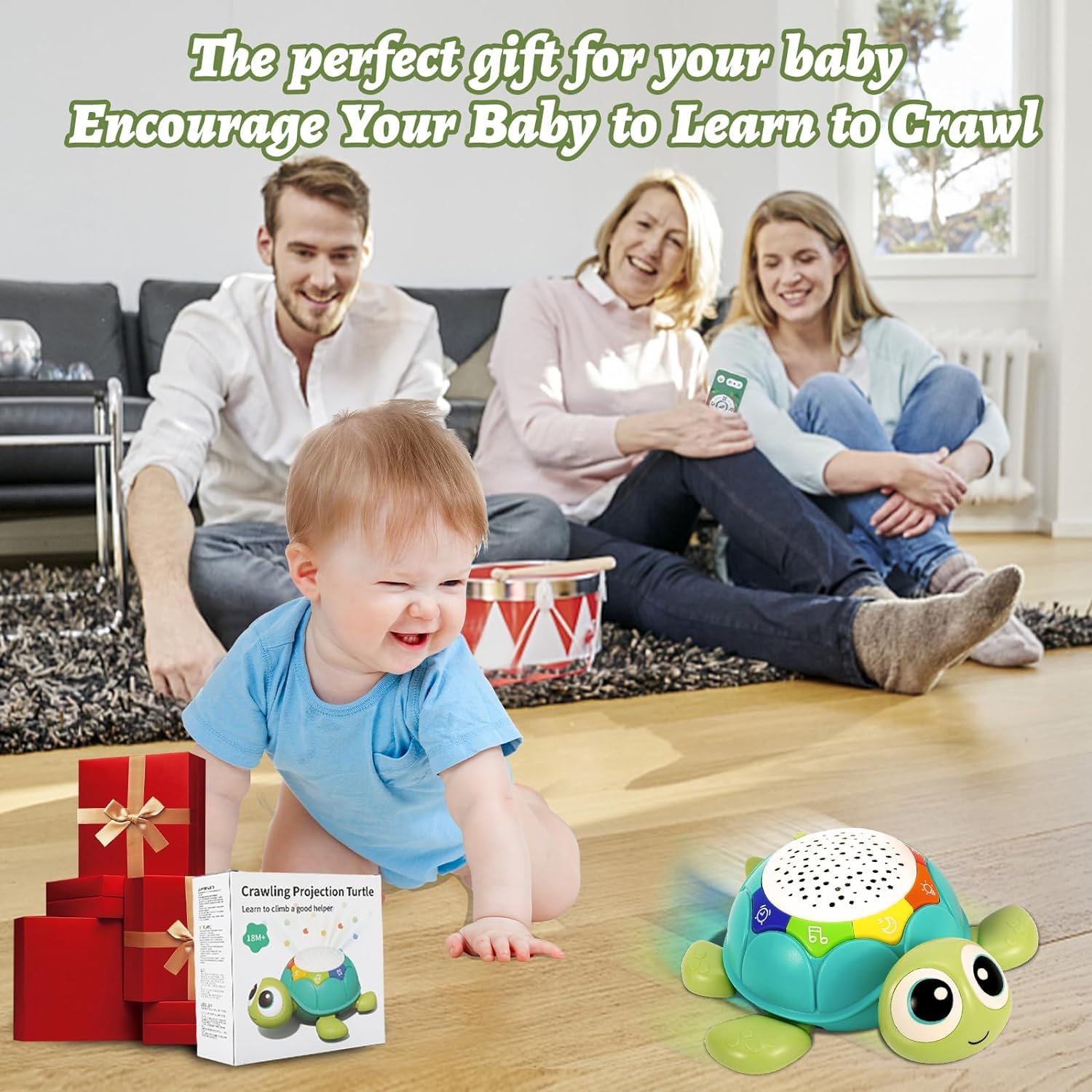 Petmundo Crawling Snail Baby Toy, Walking Tummy Time Toy for Babies Dancing Early Learning Educational Toys, Interactive Musical Light up Toys Moving Toddler Kids Infants (Green)