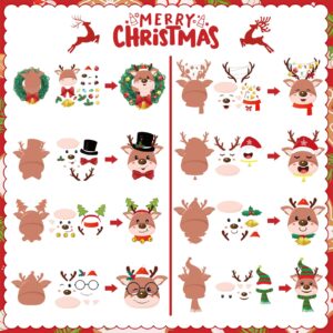 Yinder 48 Pcs Christmas Craft Kit Bulk Christmas Arts and Crafts DIY Christmas Tree Ornament Kit Make Your Own Xmas Tree Ornaments Self Adhesive Sticker Sheets for Xmas Tree(Christmas Reindeer)