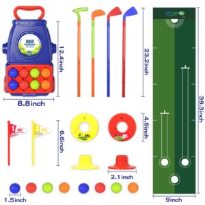 QDRAGON Kids Golf Clubs, Toddler Golf Set with 8 Balls, Putting Mat, 4 Golf Sticks, 2 Practice Holes and Golf Cart with Wheels, Indoor Outdoor Sport Toys for Boys Girls Ages 2 3 4 5+