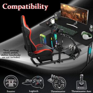 Supllueer Sim Racing Cockpit Stand with Red Playseat fit for Logitech,Fanatec,Thrustmaster, G29 G27 G920 G923 T300, Racing Simulator Cockpit Frame Racing Seat, Wheel Pedal Handbrake Not Included