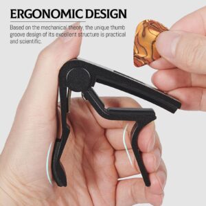 Capo Guitar Capo with Pick Holder for Acoustic and Electric Guitar, Ukelele, Bass, Banjo with Guitar Picks (black)