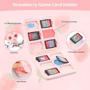 GLDRAM Pink Strawberry Travel Bag for Nintendo Switch/OLED/Lite, Cute Carrying Case Portable Sling Shoulder Bag Accessories Bundle for Switch with Game Card Case Holder & 2 Thumb Grip Caps for Girls