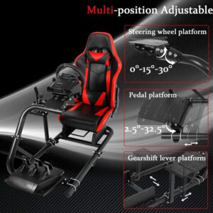 Supllueer Sim Racing Cockpit Stand with Red Playseat fit for Logitech,Fanatec,Thrustmaster, G29 G27 G920 G923 T300, Racing Simulator Cockpit Frame Racing Seat, Wheel Pedal Handbrake Not Included