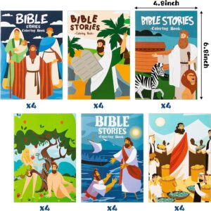 Haooryx Christian Bible Stories Coloring Books 24PCS Mini Booklets Crafts for Kids DIY Art Drawing Book with Jesus Angels Church Fun Holiday Presents Classroom Games Prizes Party Bag Fillers