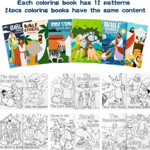 Haooryx Christian Bible Stories Coloring Books 24PCS Mini Booklets Crafts for Kids DIY Art Drawing Book with Jesus Angels Church Fun Holiday Presents Classroom Games Prizes Party Bag Fillers