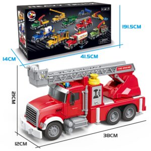 Dwi Dowellin Kids Fire Truck Toys for 3 4 5 6 Years Old Boys, Fire Rescue Vehicle with Shooting Water,Lights and Sounds