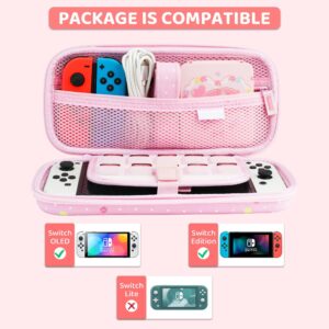 FUNDIARY Cute Carrying Case for Nintendo Switch and Switch OLED, Hard Portable Travel Case for Switch and Switch OLED, Case Accessories Bundle with Game Case and 2 Thumb Caps - Anime Bunny