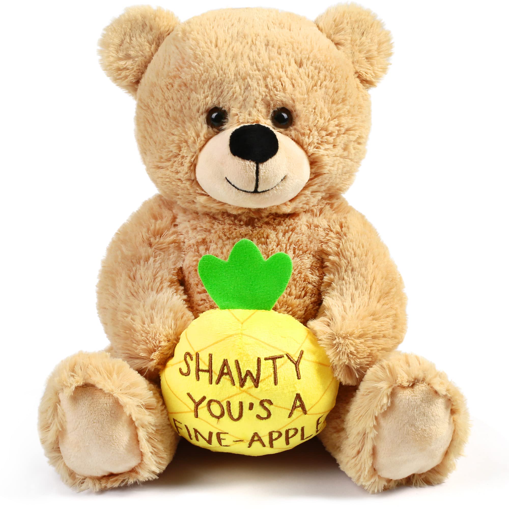 BenBen Shawty U Fine Teddy Bear for Girlfriend, 10 inch Teddy Bear Stuffed Animal with Pineapple, Funny Plush Bear Toy Gift for Her, Women, Wife on Christmas Valentine's Day Anniversary