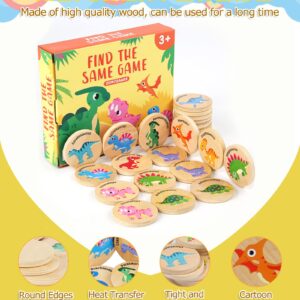 Protado Wooden Match Memory Game for Kids, 24Pc Memory Matching Cards with 5Pc Tattoo Stickers, Educational Memory Matching Game for Pre-Kindergarten Early Learning Development Kids-Dinosaur