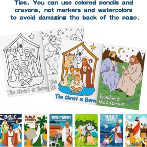 Haooryx Christian Bible Stories Coloring Books 24PCS Mini Booklets Crafts for Kids DIY Art Drawing Book with Jesus Angels Church Fun Holiday Presents Classroom Games Prizes Party Bag Fillers