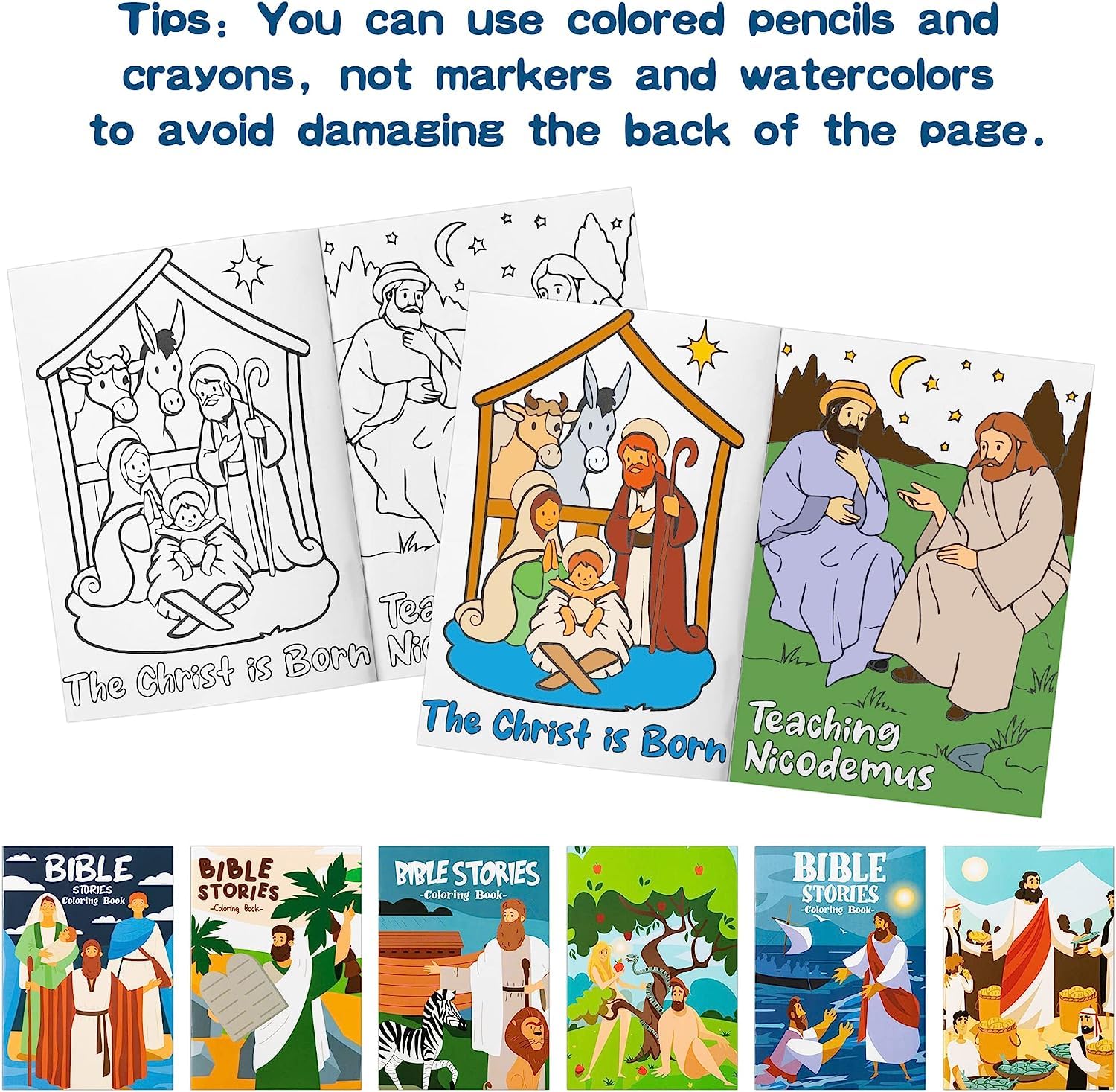 Haooryx Christian Bible Stories Coloring Books 24PCS Mini Booklets Crafts for Kids DIY Art Drawing Book with Jesus Angels Church Fun Holiday Presents Classroom Games Prizes Party Bag Fillers