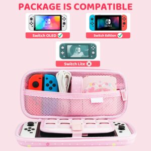 GLDRAM Pink Carrying Case Bundle for Nintendo Switch & OLED Modle, Cute Anime Switch Travel Case with Bunny, Portable Carrying Accessories Kit with Shoulder Strap, Game Card Case, Thumb Grip Caps