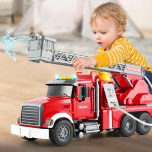 Dwi Dowellin Kids Fire Truck Toys for 3 4 5 6 Years Old Boys, Fire Rescue Vehicle with Shooting Water,Lights and Sounds