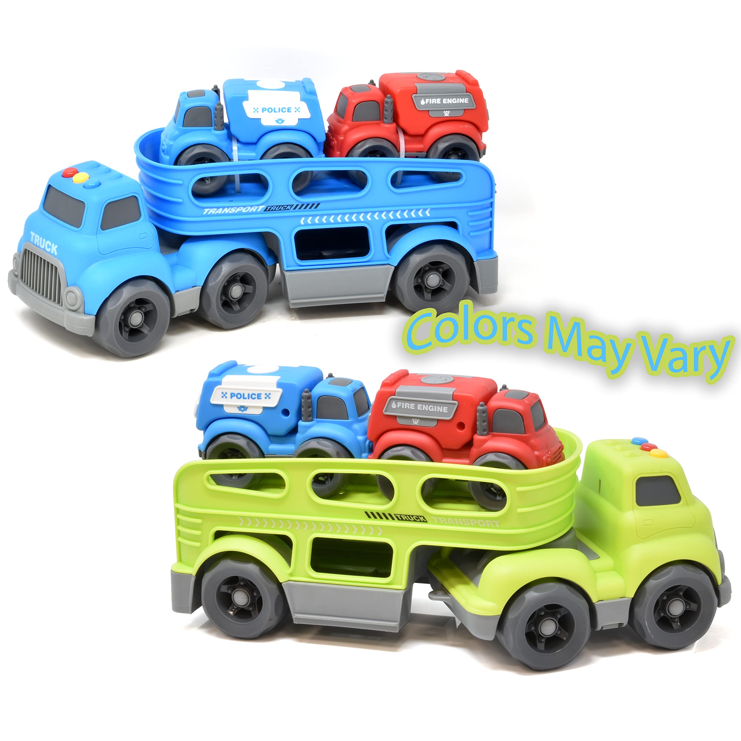 Number 1 In Service Car Toys for Boys Toddler 3 in 1 Carrier Transport Truck for Kids Vehicle Toy for Age 2 3 4 5 6 Year Old Boy, Truck & Cars with Lights & Sounds Police Car Fire Car Vehicle Playset