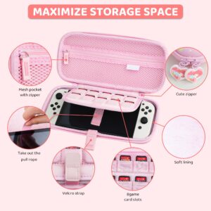 FUNDIARY Cute Carrying Case for Nintendo Switch and Switch OLED, Hard Portable Travel Case for Switch and Switch OLED, Case Accessories Bundle with Game Case and 2 Thumb Caps - Anime Bunny