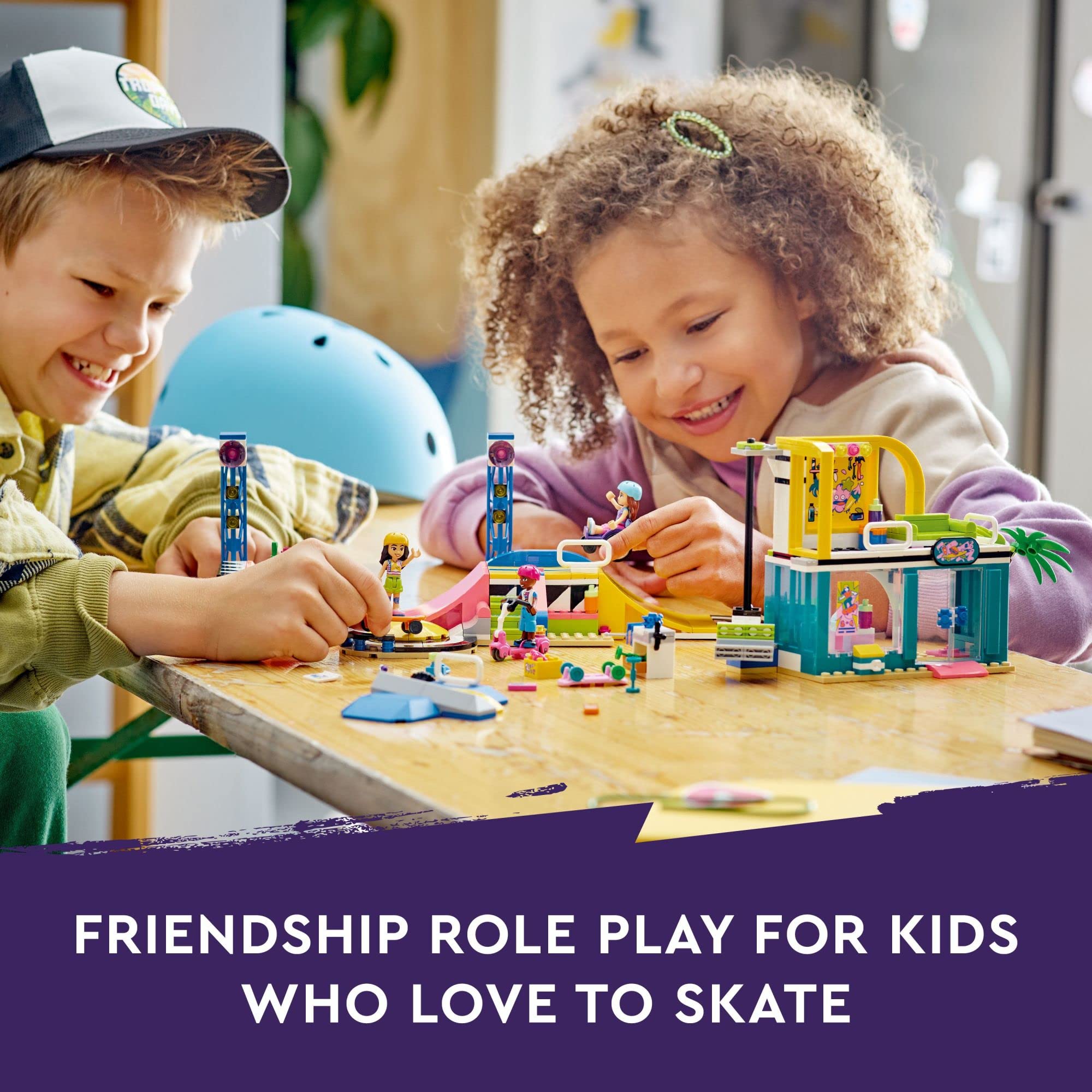 LEGO Friends Skate Park Set 41751, Skateboard Toys for Girls and Boys Ages 6 Plus, Mini-Doll Playset with Toy Scooter and Wheelchair, Birthday Gift Idea for Creative Play