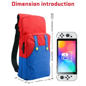 FUNDIARY Travel Bag for Nintendo Switch, OLED & Lite Carrying Case, Portable Shoulder Bag Set for Switch, Crossbody Backpack Accessories Bundle with Game Case and 2 Thumb Caps - for Super Mario