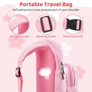 RHOTALL Pink Travel Bag for Nintendo Switch/Lite/OLED,Large Capacity Portable Carrying Case Compatible for Chest Shoulder Accessories Storage Backpack with12 Slots Game Case,Thumb Grip Caps-Sakura