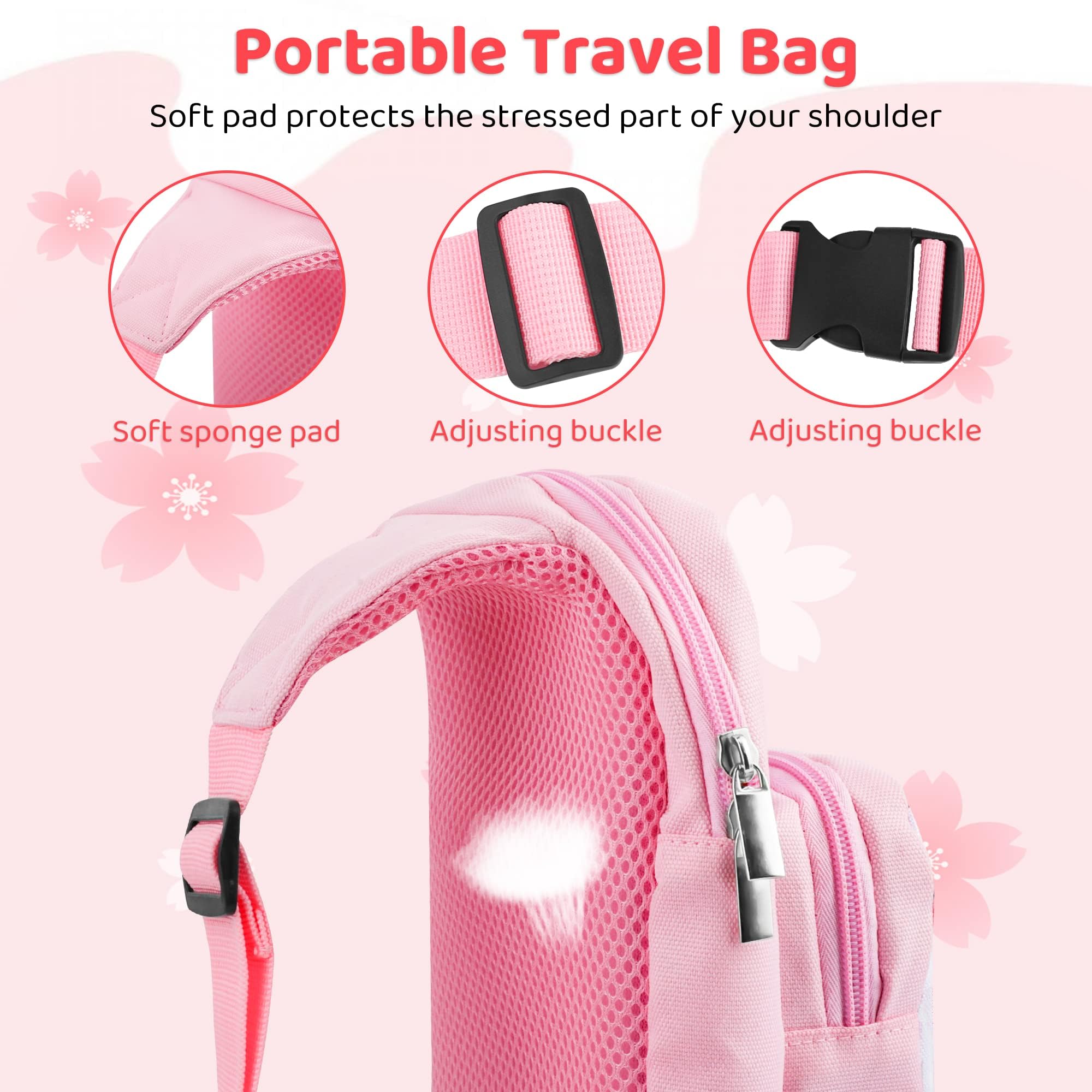 RHOTALL Pink Travel Bag for Nintendo Switch/Lite/OLED,Large Capacity Portable Carrying Case Compatible for Chest Shoulder Accessories Storage Backpack with12 Slots Game Case,Thumb Grip Caps-Sakura