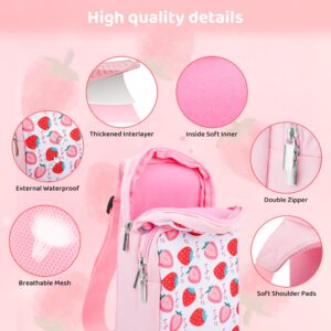 GLDRAM Pink Strawberry Travel Bag for Nintendo Switch/OLED/Lite, Cute Carrying Case Portable Sling Shoulder Bag Accessories Bundle for Switch with Game Card Case Holder & 2 Thumb Grip Caps for Girls