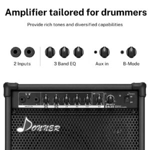 Donner DED-100 Electric Drum Set, Electric Drum for Beginner/Intermediate and Donner Electric Drum AMP 35-Watt with Aux in and Wireless Audio Connection