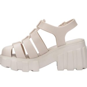 Melissa Megan Platform Jelly Heels for Women - The Iconic Original 90’s Jelly Shoe, Fisherman's Sandal with Chunky, Platform Lug-Sole Heel and Adjustable Strap and Side Buckle, Beige, 7