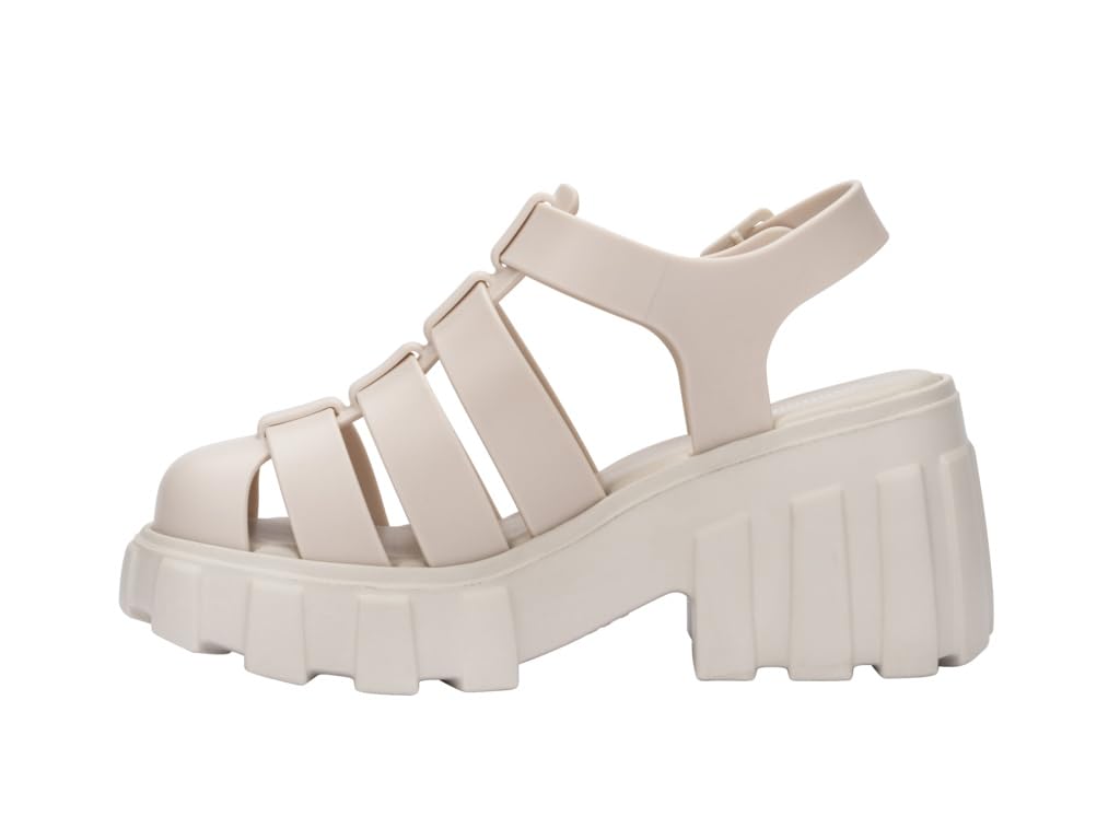 Melissa Megan Platform Jelly Heels for Women - The Iconic Original 90’s Jelly Shoe, Fisherman's Sandal with Chunky, Platform Lug-Sole Heel and Adjustable Strap and Side Buckle, Beige, 7