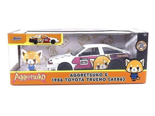 Jada Toys Sanrio 1:24 1986 Toyota Trueno (AE86) Die-cast Car & Aggretsuko Figure, Toys for Kids and Adults (33725)